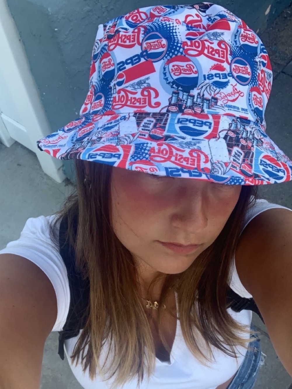 SHEIN Red White Blue Logo Print Bucket Hat